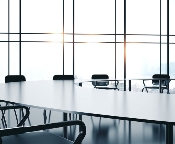 Futuristic,Conference,Interior,Room,With,City,View.,Mock,Up,,3d